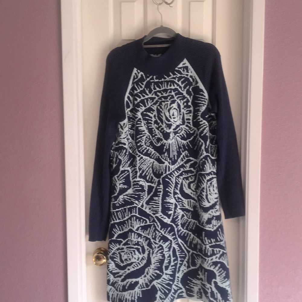 Navy Floral Wool Sweater Dress